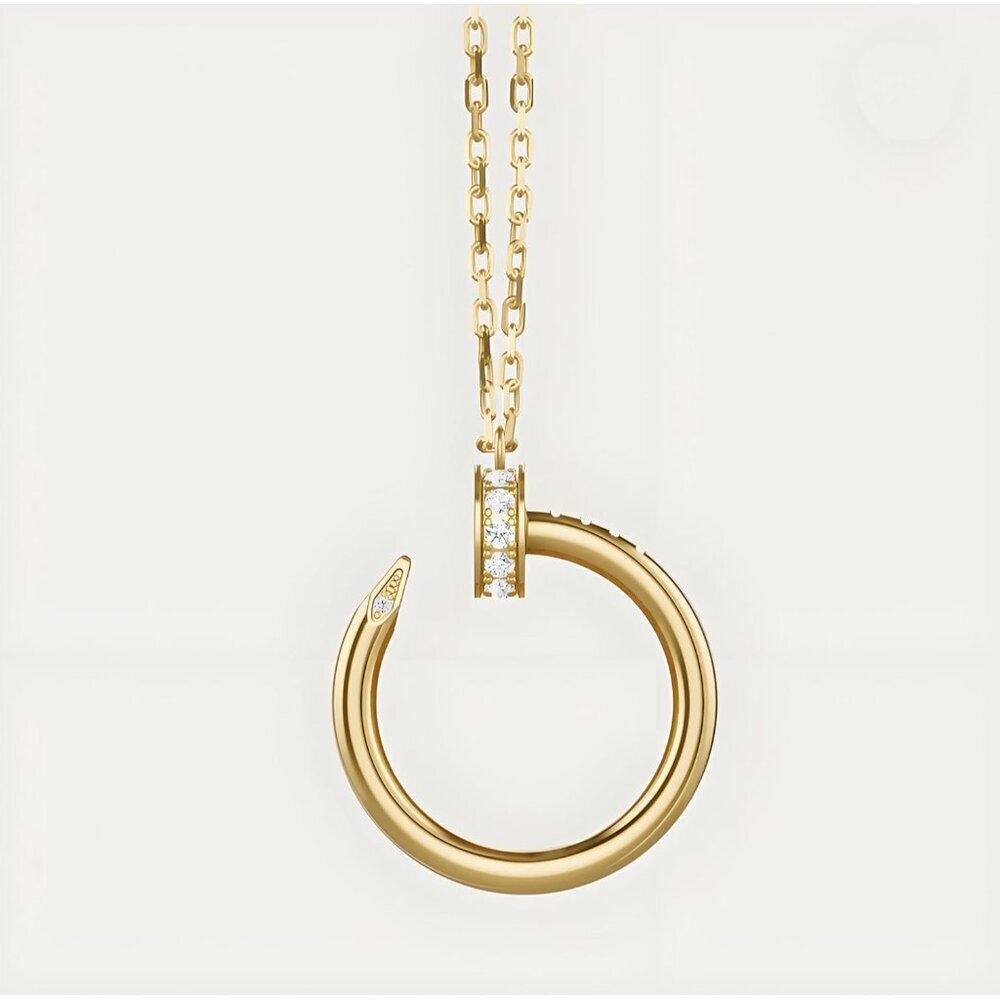 18K Gold Nail Necklace & Ring Holder Diamond Pendant - Classic Handmade Chain - Picture 2 of 5